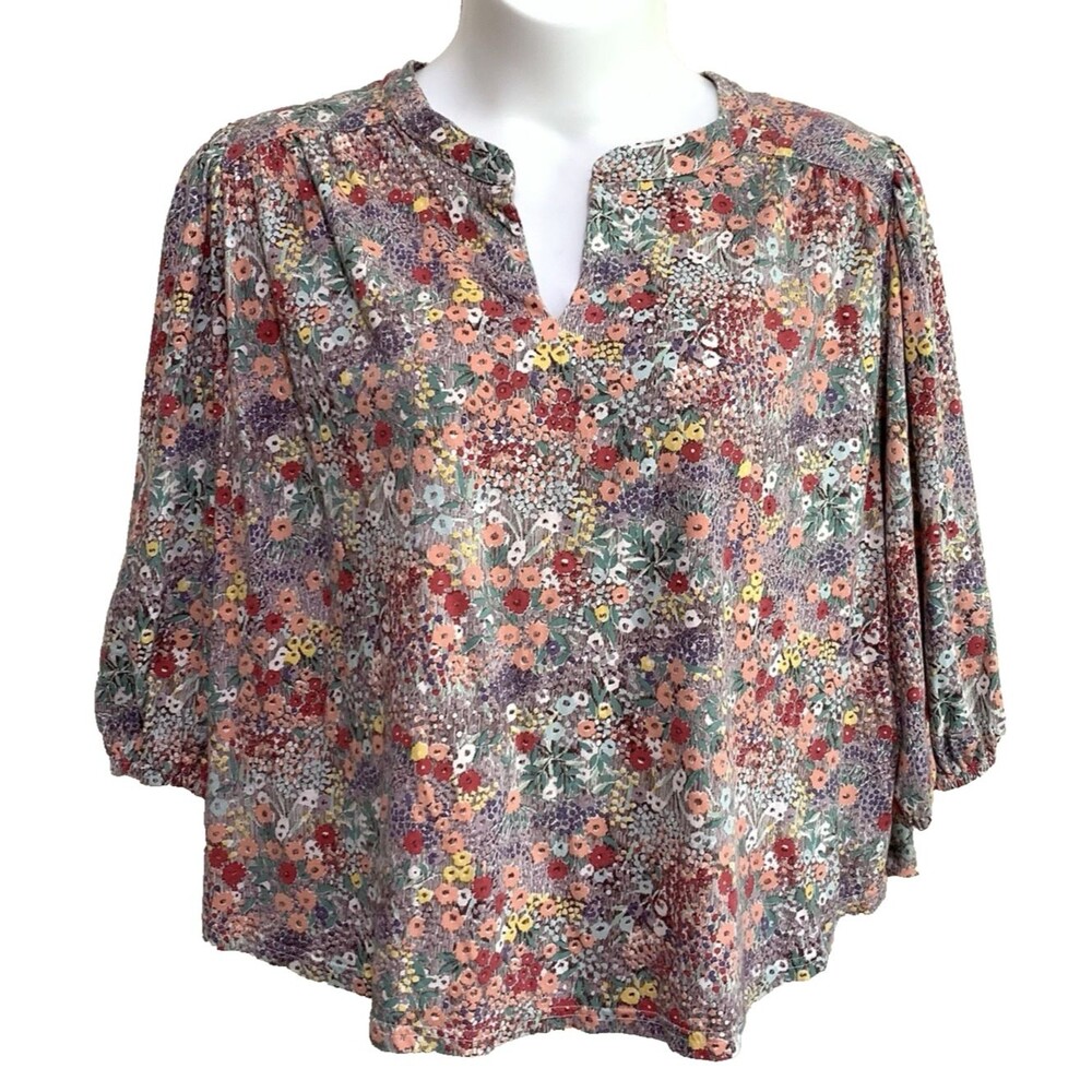 Croft & Barrow Top Womens 3X Multicolor Floral 3/4 Sleeve V-Neck